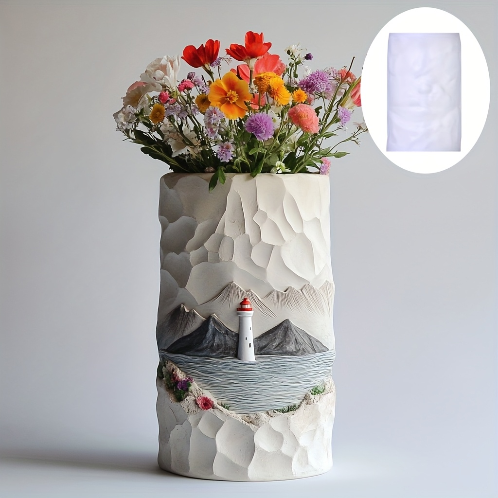Resin Ocean Wave Mold - 바다 등대 구호 꽃 식물 꽃병