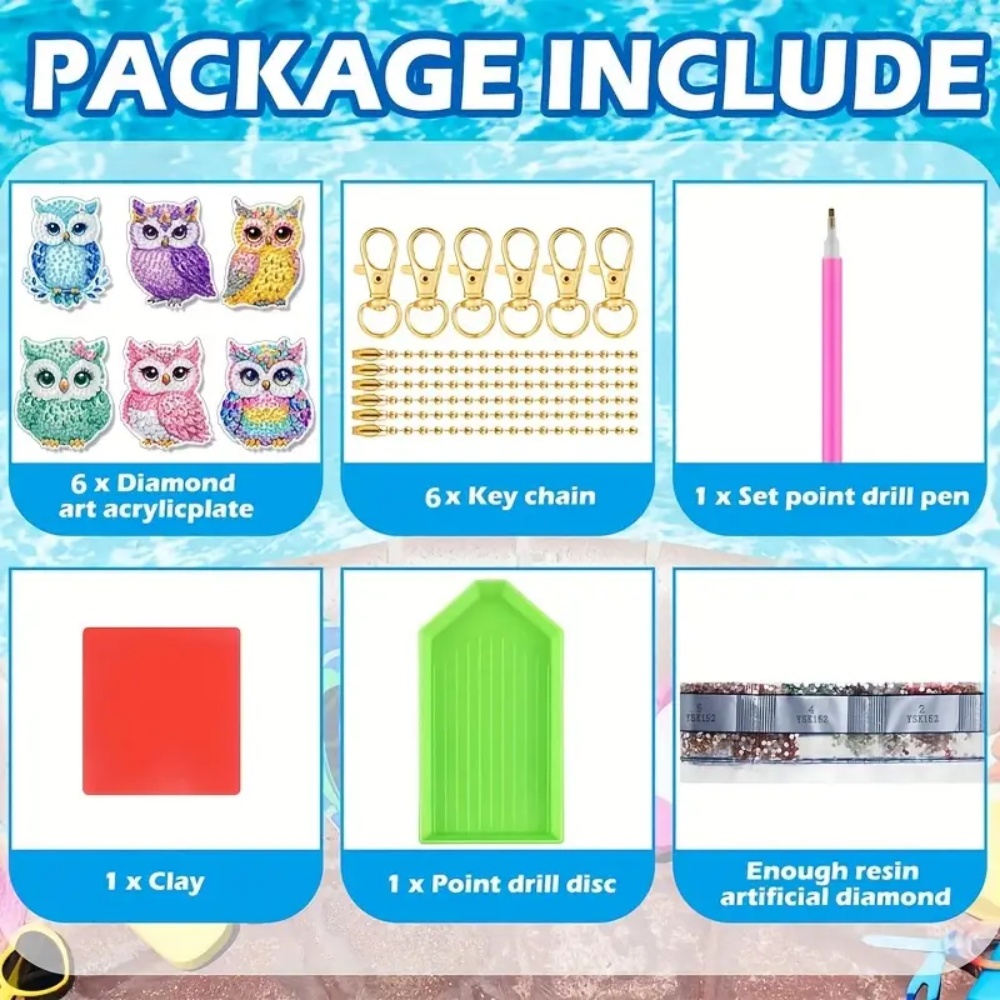 6개/세트 DIY 다이아몬드 키체인 - 올빼미 패턴 동 - Resin Craft Supplies 리뷰 및 가격